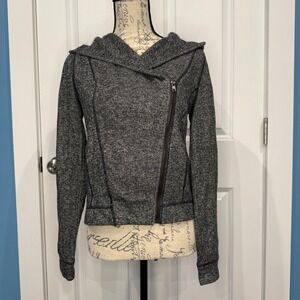 L'Amour Nanette Lepore Womens Gray Marl Asymmetrical Zip Hoodie Jacket Size M